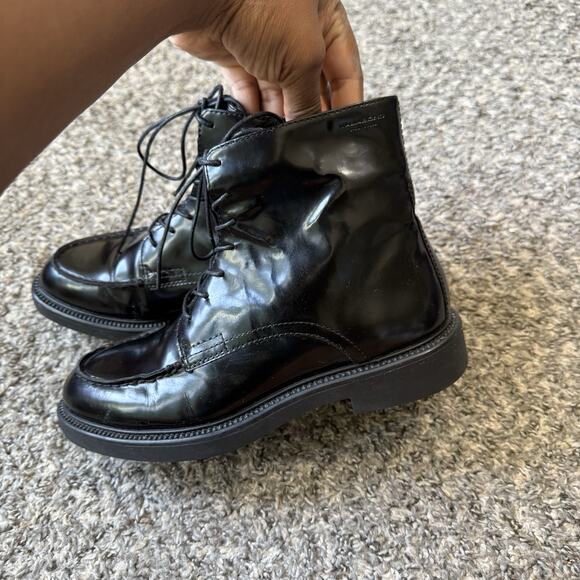 Vagabond Shoemakers Black Patent Leather Ankle Boots Lace Up Zip Combat 36 US 6 - Picture 3 of 7